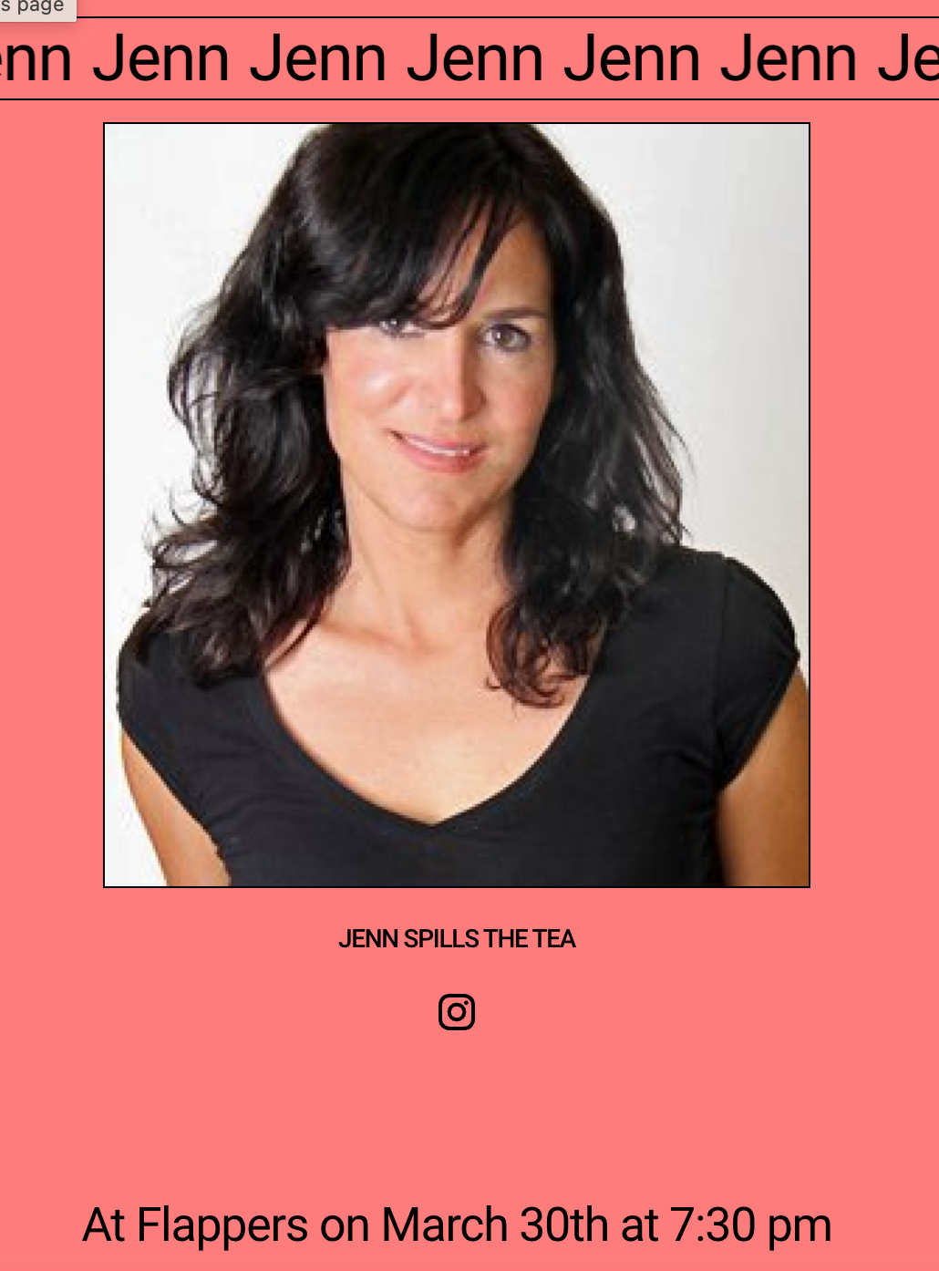 Jenn is at Flappers on March 30th, 2024 at 7:30 p.m.